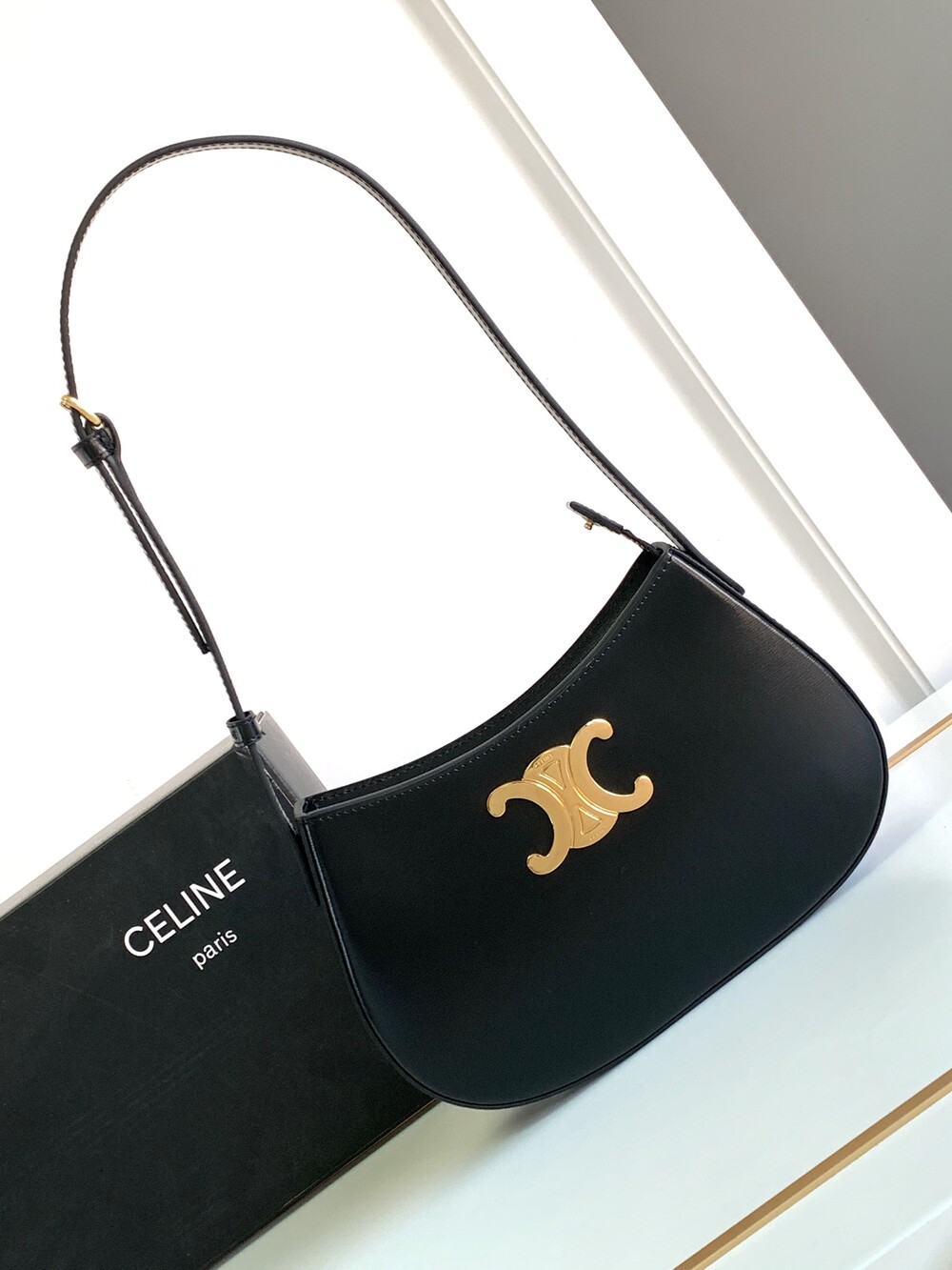 Celine Tilly Medium Shiny Calfskin Shoulder Bag